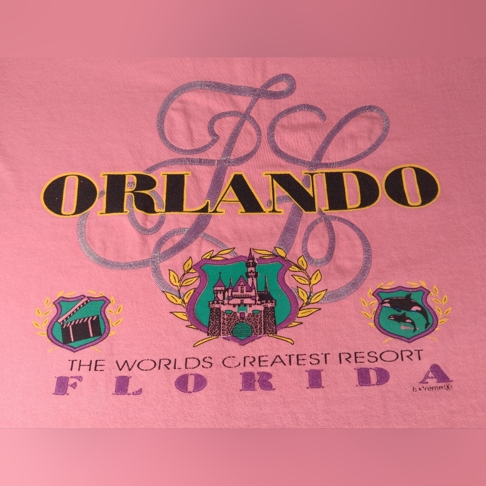 VTG 90s Orlando Adult Large T-shirt Salmon Pink Resort Vacation Tee Murina USA - Picture 3 of 7